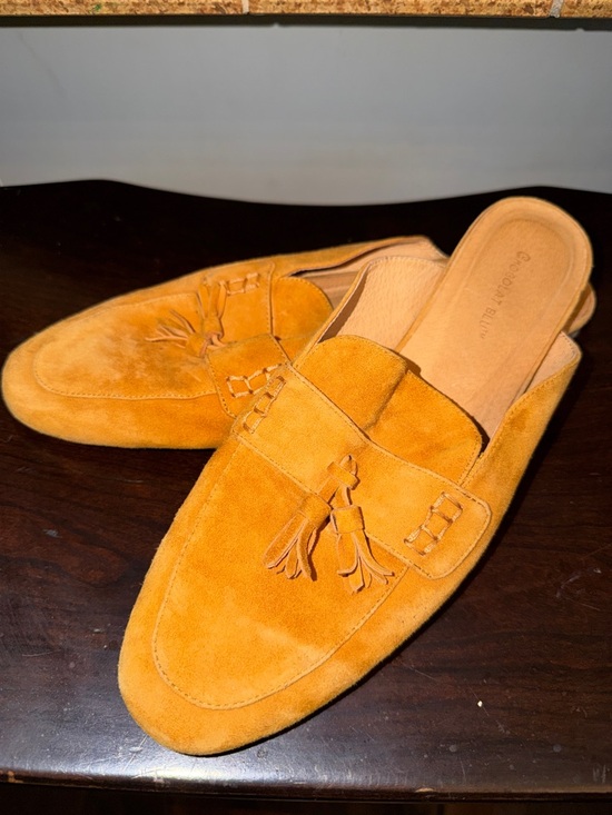 Chocolat Blu Shoes - Chocolate Blu Suede Tassel Mule Loafers in Mustard Yellow size 10